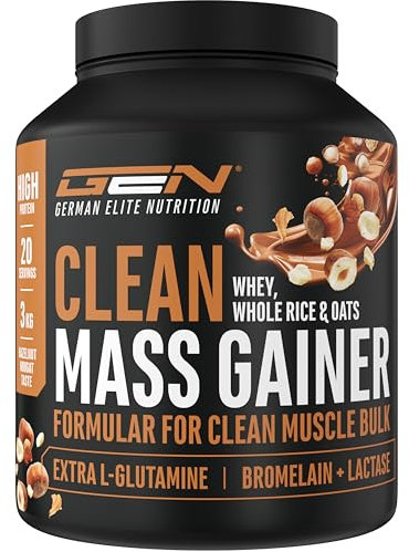 Clean Weight Gainer - 3 kg - Mit komplexen Kohlyendrate & Protein - Ideal für die Massephase - Pulver zum Masseaufbau und Zunehmen - Hazelnut Nougat Geschmack