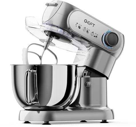 GEFT Stand Mixer, 3.5QT+6QT Two Bowls Kitchen Electric Mixer, 600W 6+P speed Tilt-Head Food Mixer with Stainless Steel Bowl, Dishwasher-Safe Dough Hook, Flat Beater, Wire Whisk, Splash Guard, Grey