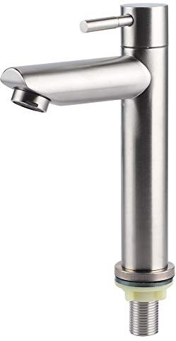 LUNWJJIP Spültischarmatur, Einhebel-Wasserhahn, Einzel-Kaltwasserhahn mit herausziehbarem Bürstenhahn, kommerzielle moderne Wohnwagen-Edelstahl-Küchenarmaturen (flacher einzelner Kaltwasserhahn)