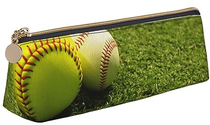 BHHJKK Federmäppchen mit drei Sonnenblumen auf Holz, großes Fassungsvermögen und stabil, für tragbare Stifteboxen für Büro-Organizer, schöne Stiftebox mit Reißverschluss, Grass Baseball Softball,