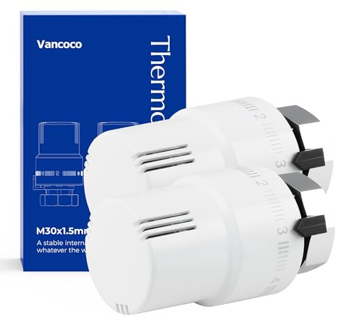 VANCOCO 2 STK. Thermostatkopf Heizkörperventil M30×1,5 mm, Weiß, Flüssig-Fühler, Frostschutzstellung