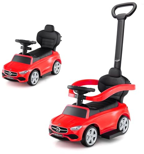 Primi Passi 3 in 1 Cavalcabile Mercedes Coupé per Bambini 12-36 Mesi con Maniglione Direzionabile, Suoni, Antiribaltamento, Vano Portaoggetti, Seduta Ergonomica (Rosso)