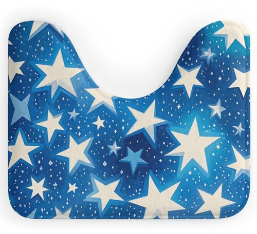 HETVBNS U-förmiger WC-Vorleger, saugfähiger Konturteppich, blau glänzende Sterne, Badezimmerteppich, rutschfest, Badteppich, Badezimmermatte, waschbar, Badteppich, für Toilette