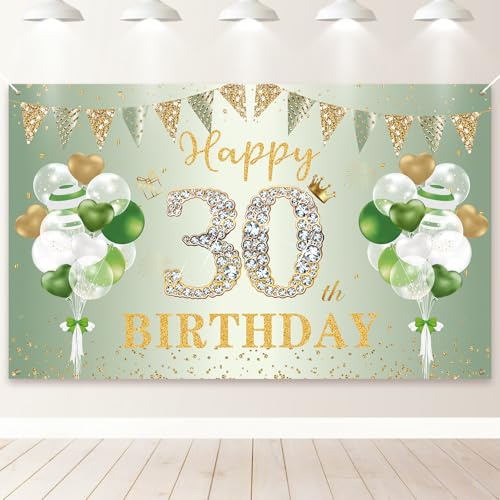 PartyYaa 30. Geburtstag Banner Deko, Extra Großes 30. Geburtstagsbanner, Happy Birthday Banner Hintergrund Fotoautomaten Schild Poster Party Deko für Männer und Frauen (180 x 110cm)