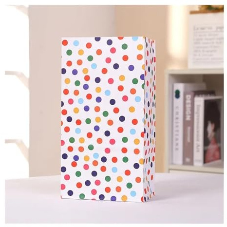 Papiertüten, Regenbogenfarben, bunt, gepunktet, gestreift, Geschenktüten, Hochzeit, Party, oben offen, Stehen, Geschenktüten, selbstgemachte Süßigkeiten, Geburtstagszubehör (V-2, 100 Stück, 13 x 8 x