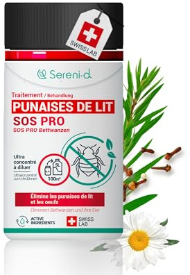 SOS PRO Cimici da Letto Concentrato – Trattamento Professionale a Base Vegetale Formula concentrata da diluire, tratta fino a 100 m² di superficie – Sereni-d SWISS LAB
