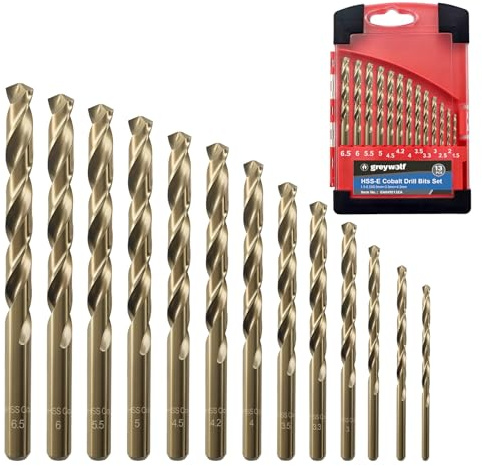 Greywolf Kobalt-Bohrer-Set, M35 HSS-Metallbohrer-Set, 135° für gehärtetes Metall, Edelstahl, Gusseisen, Holz und Kunststoff, mit indexierter Aufbewahrungsbox (Ø1,5-6,5 mm), 13-tlg.