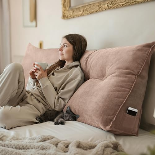 Björn&Schiller Rückenkissen - Lesekissen für Bett und Sofa, Keilkissen, Rückenpolster für die Wand, Sitzkissen, Wandkissen, groß mit waschbarem Bezug (Champagne, 200 cm)