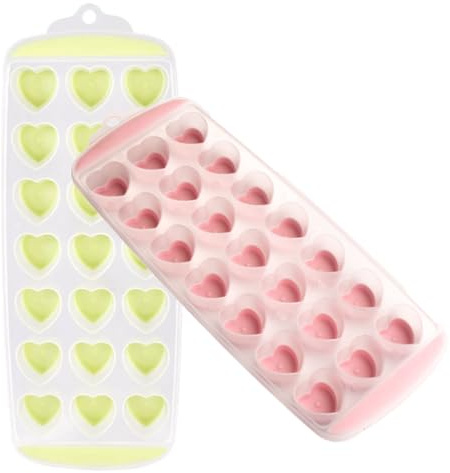 KARLOR Molde de cubitos de hielo en forma de corazón, 2 paquetes de moldes de silicona con 21 corazones, molde de silicona suave, base de silicona suave, fácil de desmoldar, para dulces, chocolate