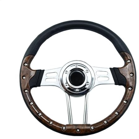 Volante Sportivo,Volante Auto Volante universale for auto d'epoca da corsa in carbonio PU da 14 pollici e 345 mm(Wood Grain)