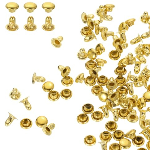 QUARKZMAN 100 Set Di Rivetti A Cup Singola 6mm Acciaio Testa Borchie Oro | Fermagli Tubolari Borchie Metalliche, Al Carbonio, Tonda, Per Riparazioni Decorazioni Artigianato In Pelle