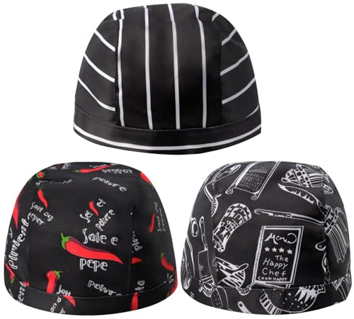 LLMSIX 3 gorros de cocinero bandana, de tela ajustable, gorro de cocinero, para hombre y mujer, gorro absorbente del sudor, transpirable, para restaurantes, hoteles, bares, tiendas, escuelas y en casa