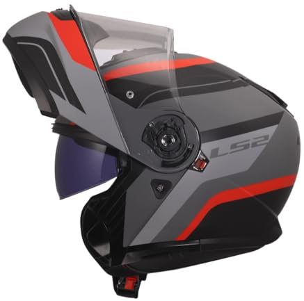 LS2, Modular Motorbike Helmet STROBE II MONZA Black Grey Red, XL