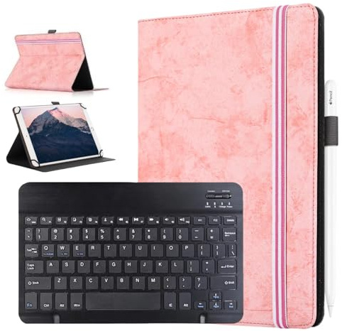 PRSPR - Funda para tablet Evermyth 10 de 10 pulgadas con teclado Bluetooth desmontable, teclas de tijera silenciosas, soporte ajustable en ángulo, soporte para bolígrafos, uso en paisaje, 2 en 1 con
