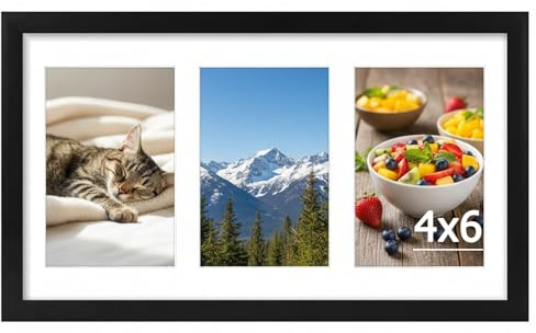 Wonninek 6x4 Collage Picture Frame, Photo Frames Multiple Pictures for Wall, Fits Three 4x6 Photos or Use as One 8x14 Picture Frame for Wall Display - Black
