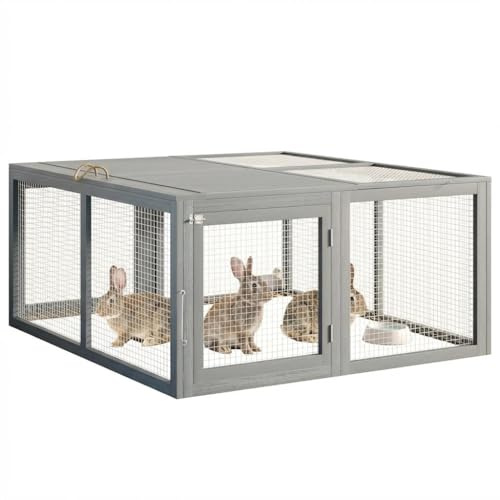 Klappbarer Hühnerstall & Kaninchenstall Aus Holz, Mobiler Kleintierstall Für Innen & Außen, Kein Aufbau Nötig, Mit Dach- Und Seitentür, Stabil & Gut Belüftet, Faltbarer Hasenstall, Platzsparend, Grau