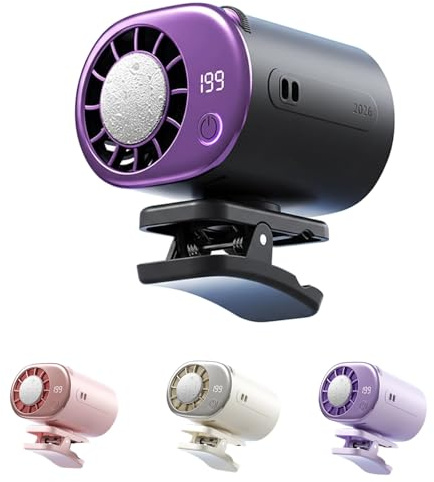 Clip on Car Fan with LED Display,360° Rotating Clip Fan Portable Rechargeable,USB Desk Fan Strong Airflow Ultra Quiet for Car Stroller Office Travel (Grey)