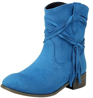 Stövletter dam platta med fransar cowboystövlar västerländska stövlar, bekväma vintage höststövlar halvstövlar dam cowboy stövlar med klack korta stövlar fransstövlar höst vinter dam stövletter
