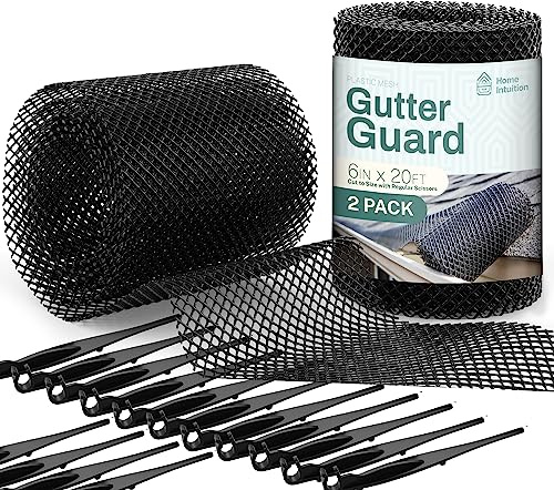 Home Intuition 2-Pack Leader and Gutter Guard from Leaves, Twigs, Branches Plastic Mesh Guards Leaf Protector 6 inch Wide 40' Feet Long Total