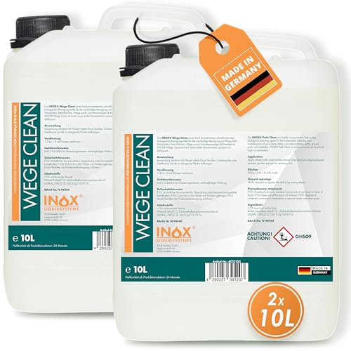 INOX® - Effektives Wege Clean Konzentrat 2x10L | Steinreiniger intensiv außen | Grünbelagentferner Konzentrat, Algen-, Flechten- und Moosentferner | Reinigt Stein, Beton, Fliesen & Fassaden
