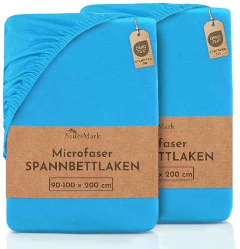 NatureMark Mikrofaser SPANNBETTLAKEN 2er Pack zum Sparpreis! viele Größen und Farben Markenware (Bettlaken 90 x 200 cm - 100 x 200 cm - türkis)