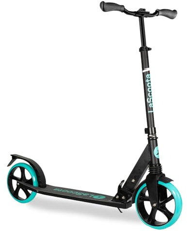 Lascoota Roller für Kinder ab 8 Jahren- Tretroller Erwachsene – Klappbar & Höhenverstellbar – Federungssystem vorne + Roller-Schultergurt 20 cm große Räder große Scooter für Jugendliche (Wassergrün)