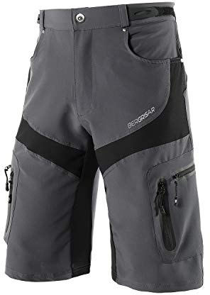 BERGRISAR Pantalones Cortos de Ciclismo Hombre para MTB y Bicicletas de montaña, Bolsillos con Cremallera, Resistente al Agua, Transpirables 1806BG