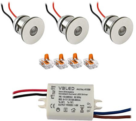 VBLED® Mini LED Einbauspot LATERA - 1W 350mA warmweiß (3000 Kelvin) 80 Lumen - IP44 - (3er-Set WW) [Energieklasse A+]