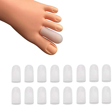16 Pieces Toe Caps, Toe Protector Toe Covers, Toe Cushion to Protect Toe from Rubbing, Ingrown Toenails, Corns, Blisters, Hammer Toes and Other Painful Toe Problems (White)