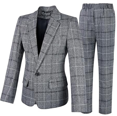 LOLANTA Kinder Karierter Anzug, 2-teiliges festliches Set für Jungen, Blazer und Hose, Hochzeits-Party-Outfits, Abschlussball-Anlasskleidung, 3-13 Jahre