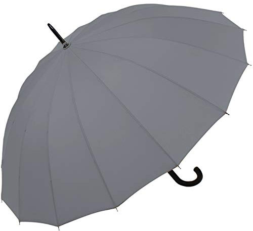 iX-brella Long - hochwertiger Stockschirm 16-teilig mit Automatik sturmfest - grau