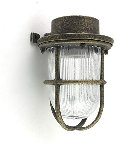 KsH und Co IP64 Matte Antik-Finish Nautische Außenwandleuchte aus Messing mit Porzellanfassung E27 IP64