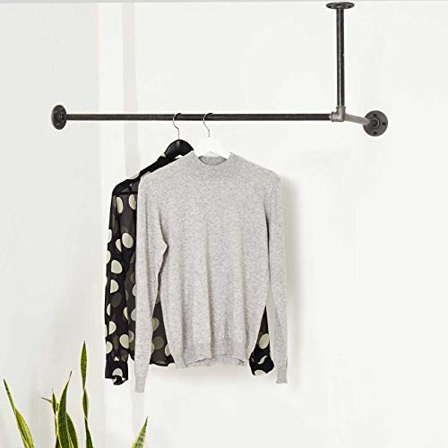 Kleiderstange Wandmontage Deckenmontage schwarz - Garderobenstange div. Größen z.B. 80 x 70 cm - Garderobe Industrial Design handgefertigt - Wasserohr Kleiderstange Wand in L-Form mit 90 Grad Winkel