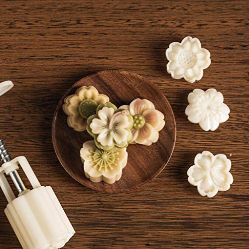 Haijun 4 Stück Handpresse Keksstempel Mond Kuchen Dekor Form Fass Mondkuchen Form 50G Mit Briefmarken Für DIY Backen Zubehör