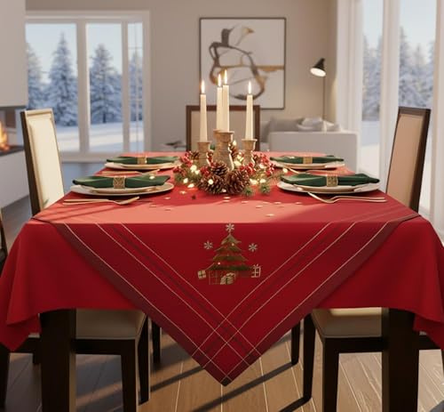 KAMACA Tischdecke Mitteldecke 85x85 cm mit filigraner Stickerei Küche Esstisch Tisch Dekoration Eyecatcher in Herbst Winter Weihnachten (Weihnachtsbaum)