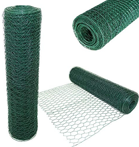 PVC Coated Wire Fencing Chicken Wire Mesh Garden Netting Fencing Livestock Roll Fencing 60CMX25M(2FTX82FT) Animal Farm Protective Border Fence for Chickens, Ducks, Rabbits & Pet Breeding