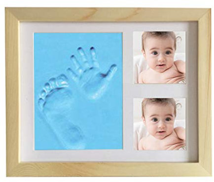 MisFox Baby Holz Bilderrahmen, Baby Handabdruck und Fußabdruck Fotorahmen Set mit Lehm, Tolles Geschenk für Neugeborene