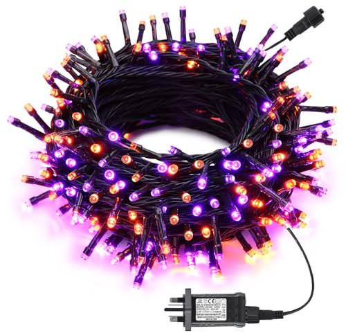 Joomer Halloween Decorations String Lights Outdoor, 20M/66Ft 200 LED Orange Purple Fairy Lights Mains Powered, 8 Modes LED Halloween Decor Plug in Waterproof with Timer for Indoor Window Garden Party