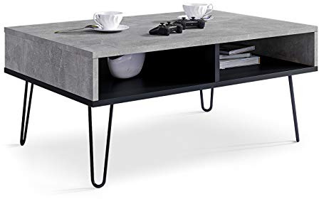Viosimc Couchtisch Betonoptik Industrial Style Wohnzimmertisch, Beton und Schwarzem Industriesofa Beistelltisch, Mitteltisch mit stilvollen Metallbeinen, Stilvoller Moderner (Beton - Schwarz)