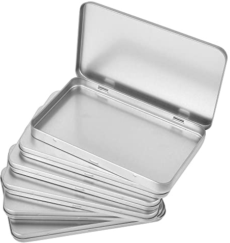 Elesunory 6 Pcs Metal Rectangular Tin Metal Hinged Lid, 6.88 x 4.13 x 0.55 Inch Mini Portable Small Storage Container Tin Box, Metal Box with Hinged Lid for Home or Outdoor Active Storage (Silver)