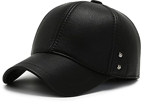 WHSPORT Herren Leder Basecap Baseball Cap Baseballmütze Schirmmütze Kappe mit Ohrenklappen Herbst und Winter Verstellbar für Golf Tennis Reisen Wandern (Color : Black, Size : One Size)