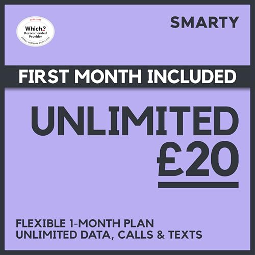 SMARTY Carte SIM prépayée d'un Mois avec données illimitées, appels et SMS, itinérance UE pour Votre Premier Mois