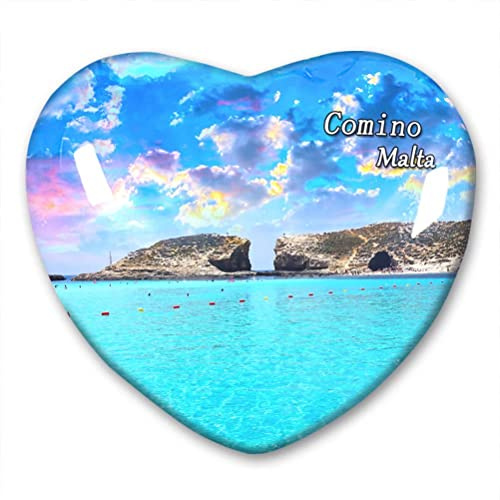Malta Comino - Magnete per frigorifero e frigorifero, collezione di adesivi decorativi da viaggio, souvenir a forma di cuore, in