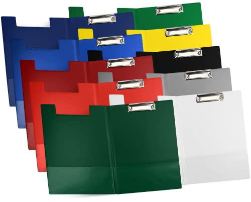 Netuno 10 Stück Klemmbrettmappe A4 farbig sortiert mit Deckel und Metallclip Schreibplatte aus Hartkunststoff Dokumentenhalter Schreibunterlage Clipboard Mappe mit Bügelklemme