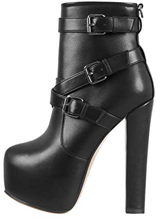 Only maker Damen Plateau Stiefeletten Blockabsatz Warm Gefüttert Ankle Boots Reißverschluss Lederoptik Schwarz 40 EU