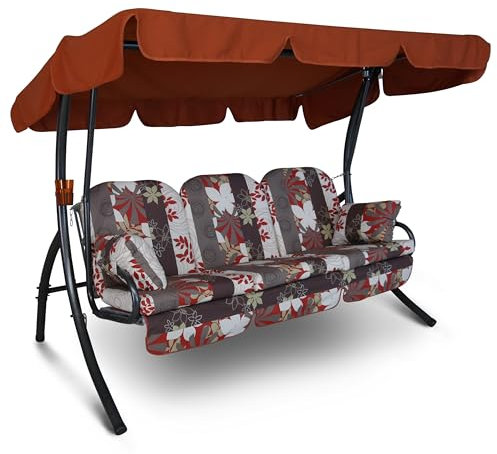 Angerer Hollywoodschaukel Ibiza – Schaukel zum Sitzen, Liegen & Entspannen, inkl. Bett-Funktion, einfache Montage, Made in Germany, hochwertiger Stoff, Grau-Weiß-Rot Gemustert