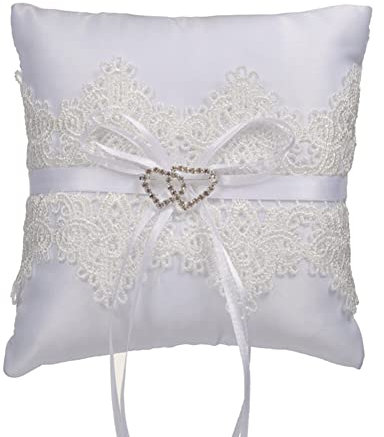 Hochzeit Ringkissen, Spitze Ehering Kissen Weiß Brautkissen Hollow Herzform Ringschachtel Ringhalter Kissen Heirat Paar Ring Halter Braut Ringträger Halter Hochzeit Accessoires für Eheringe Ringe