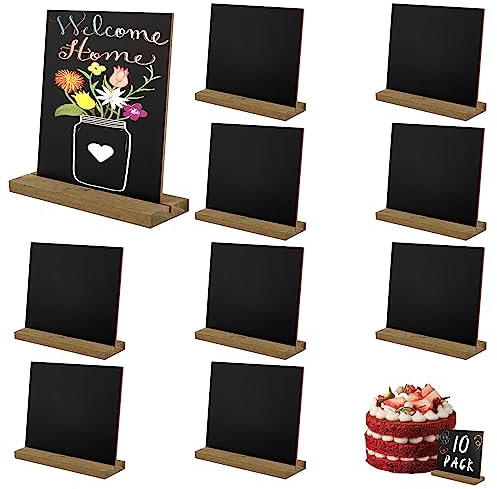 10 Pcs Mini Kreidetafeln mit Ständer, 13 * 15cm Holz Kreidetafel Klein, Mini Tafeln Zum Beschriften Tischaufsteller, Kreidetafel klein Set Als Platzkarte Preisschilder für Hochzeit Buffet Geburtstag