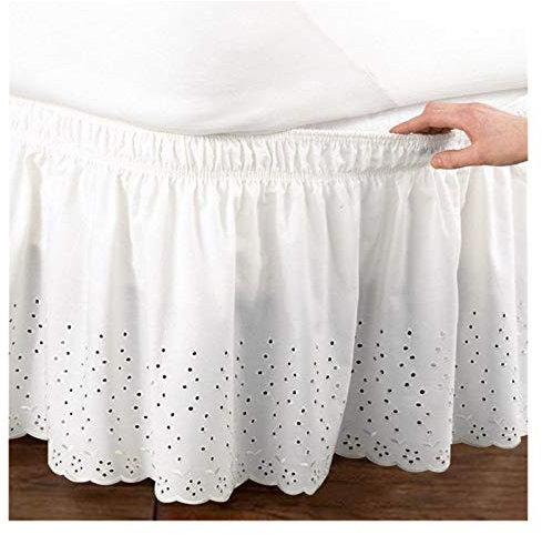 Cache Sommier 140x190 Lit Jupe Portefeuille en Vrac Coton brodé Couvre-lit Grande antipoussière Feuille de Lotus Couvre-Matelas 1,5 M / 1,8 M / 2 M Lit Simple Jupe Cache Sommier 160x200 (Color : Whit
