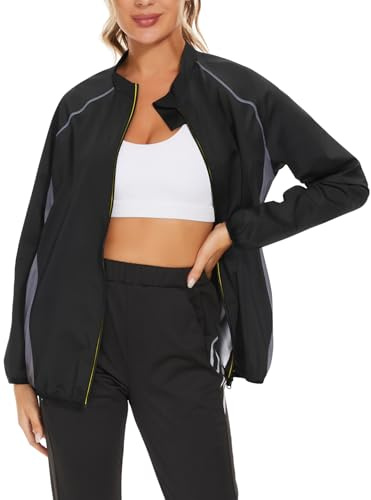 LAZAWG Traje de sauna para mujer para pérdida de peso, traje de sudor para gimnasio, entrenamiento, ejercicio, quema caliente, grasa, sudadera, 5173-Negro, XL